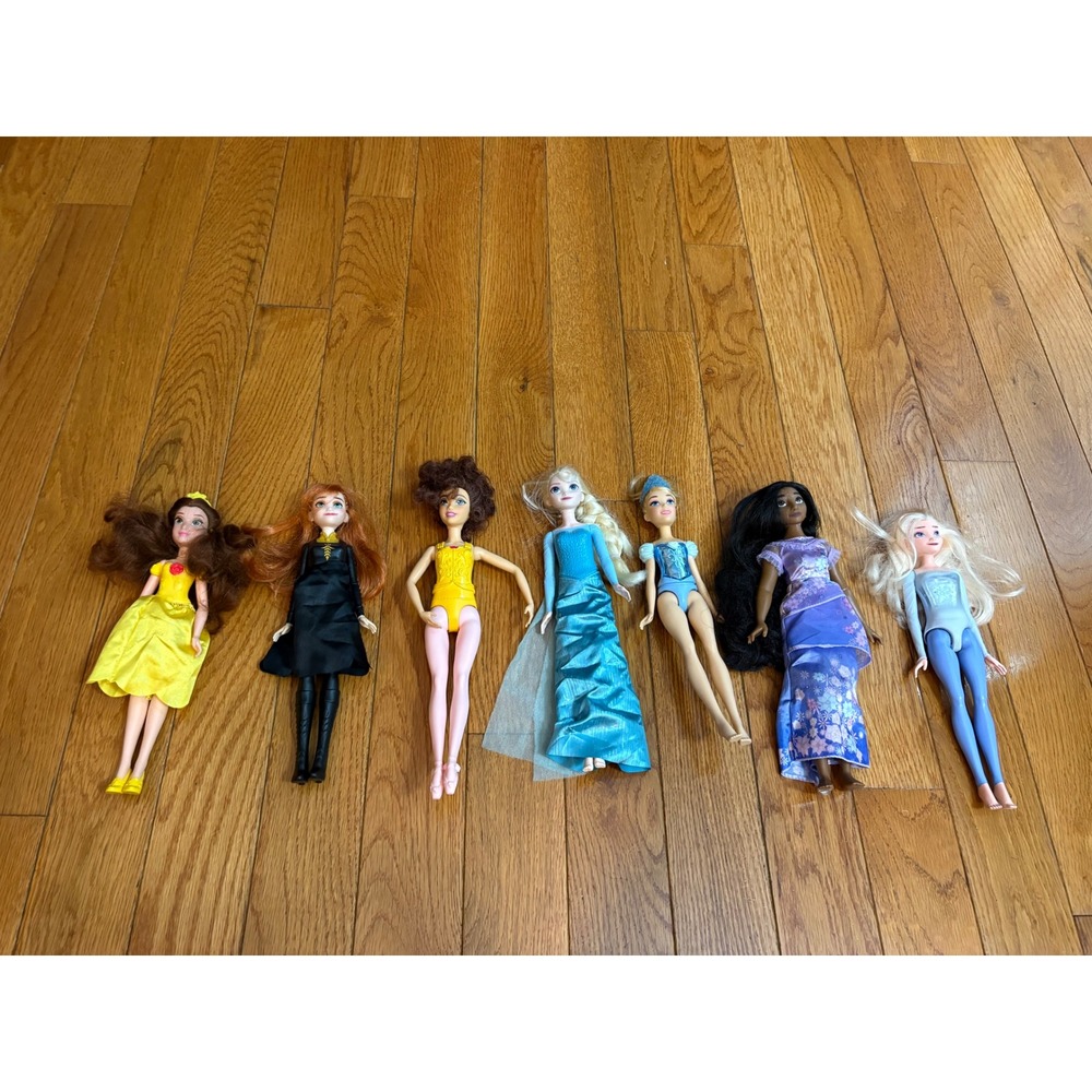 Disney Princess Doll Lot 7pc Elsa Anna Belle Cinderella Isabela Madrigal Toy Set